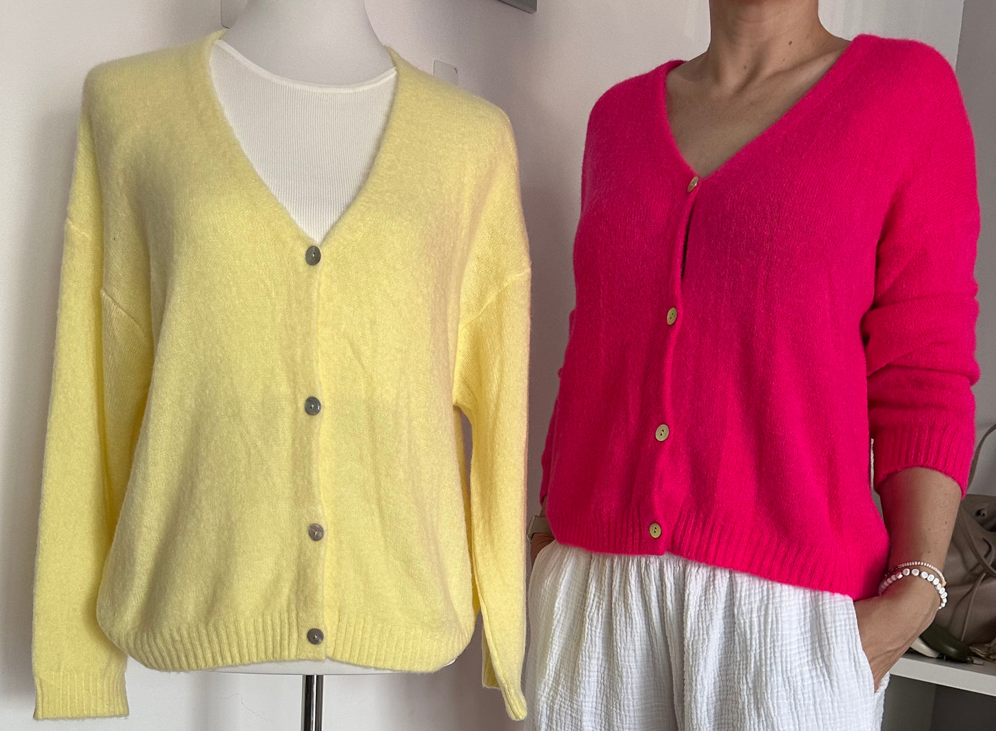 Cardigan V-Ausschnitt, Pink