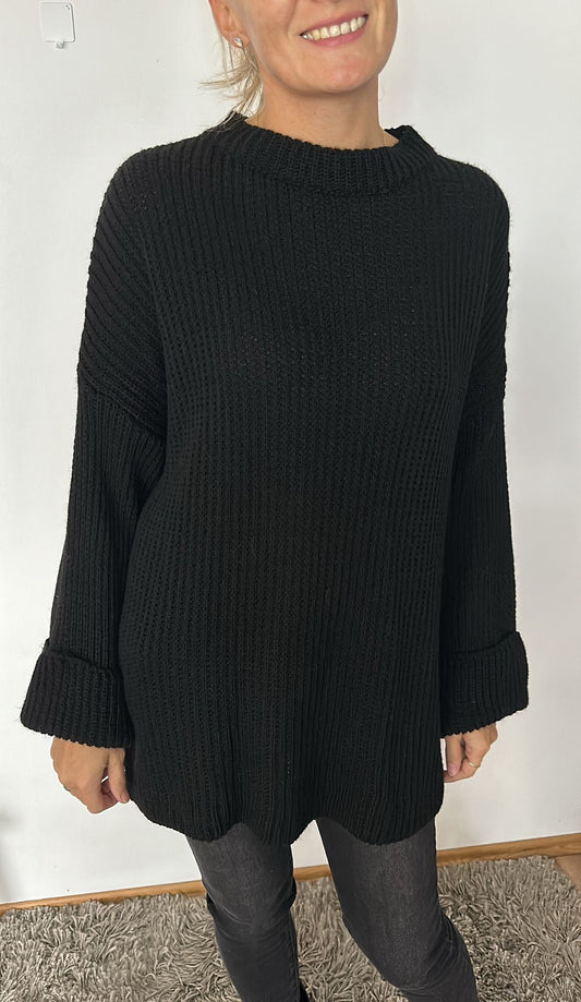 Long Pullover, Schwarz