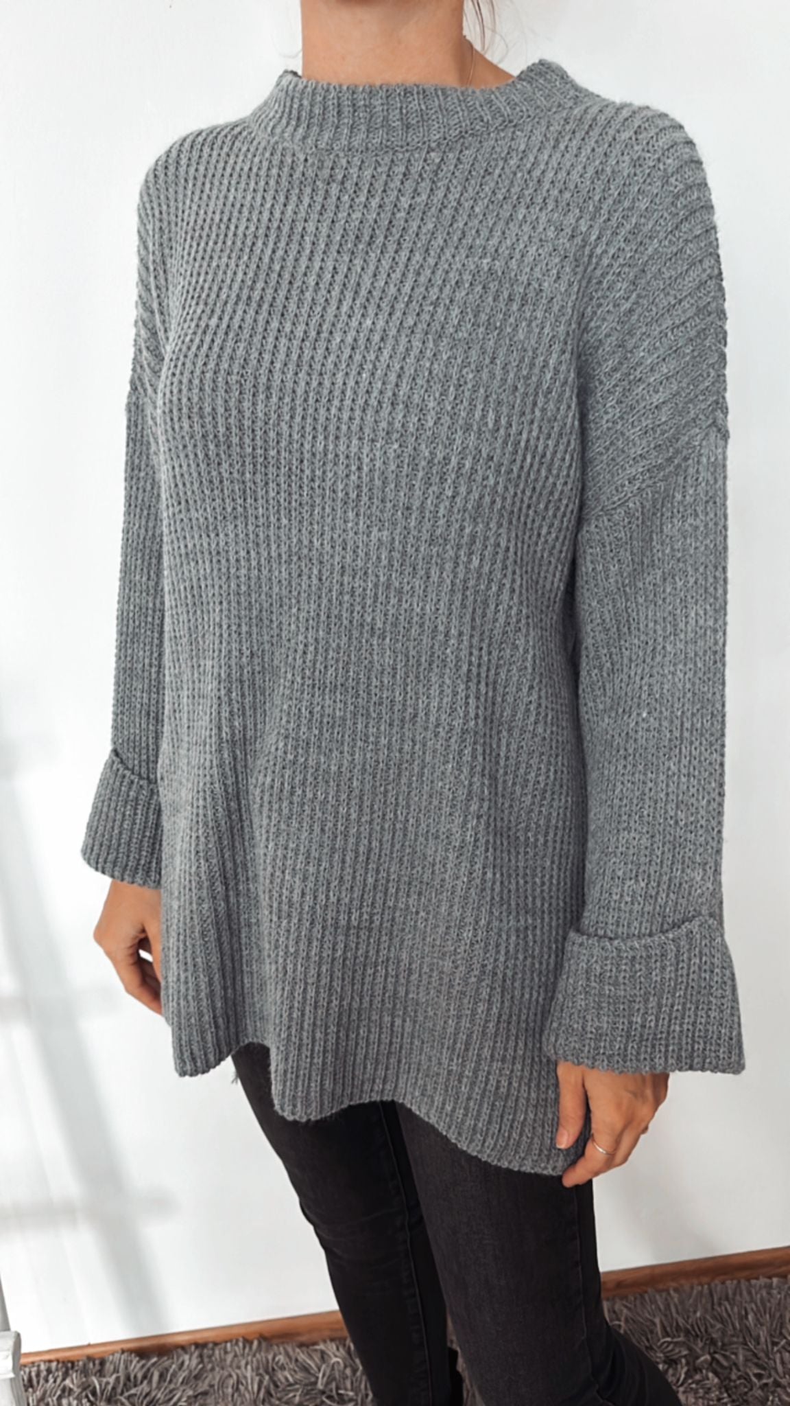 Long Pullover, Dunkelgrau