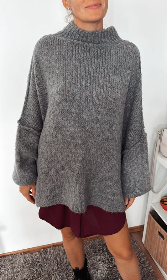 Oversize Strickpulli, Grau